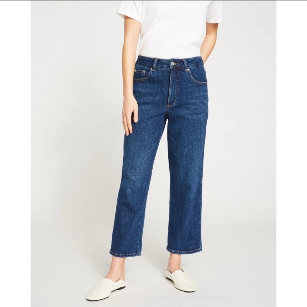 Universal Standard Donna High Rise Curve Indigo Blue Straight Leg Jeans 14